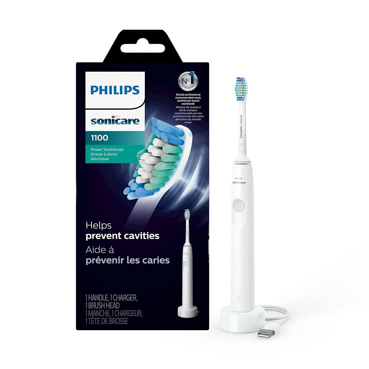 1100 Electric Toothbrush Rechargeable, White Grey, HX3641/02