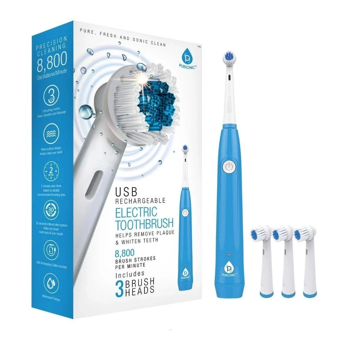 USB Rechargeable Electric Rotary Toothbrush w/ 3 Brush Heads