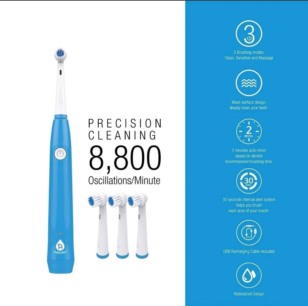 USB Rechargeable Electric Rotary Toothbrush w/ 3 Brush Heads